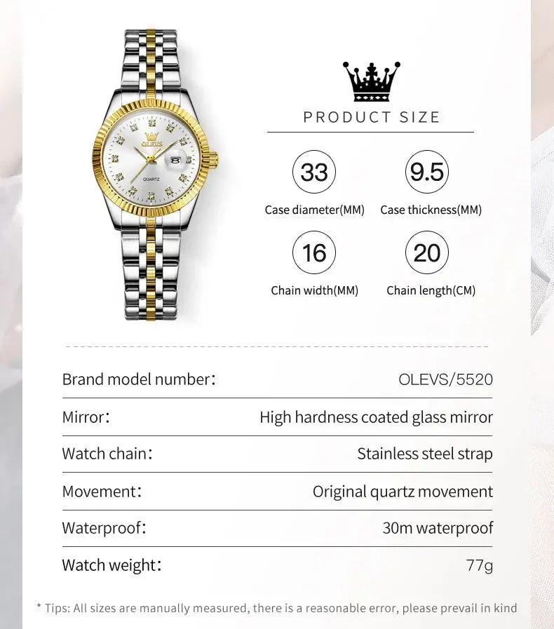 OLEVS 5526 Montre Femme Échelle Diamant Quartz Mode Montres-bracelets pour Femmes Date Étanche Lumineuse Luxe Robe Montre Pour Femmes
