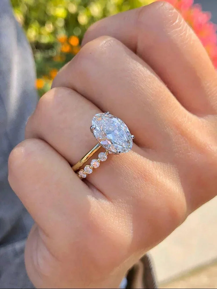 Bague empilable en argent sterling 925 avec zircons, de forme ovale, pour femme, pour anniversaire, mariage, bijou de luxe de haute qualité