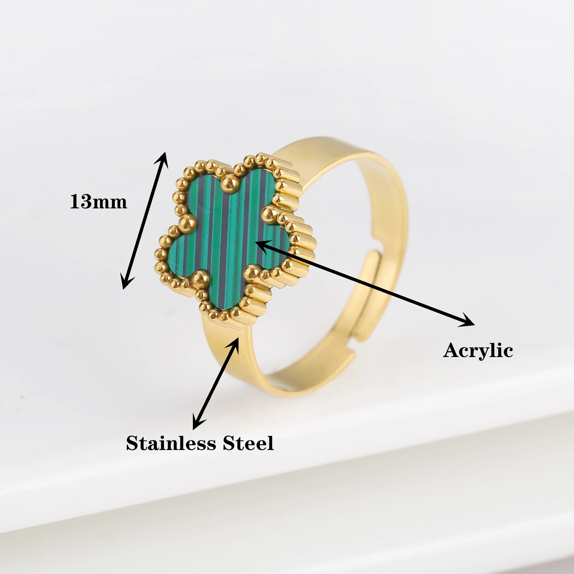 Bague Ouverte Ajustable Simple en Acier Inoxydable Fleur à Cinq Feuilles Tendance pour Femme Fête Mariage Bijoux Accessoires Trèfle