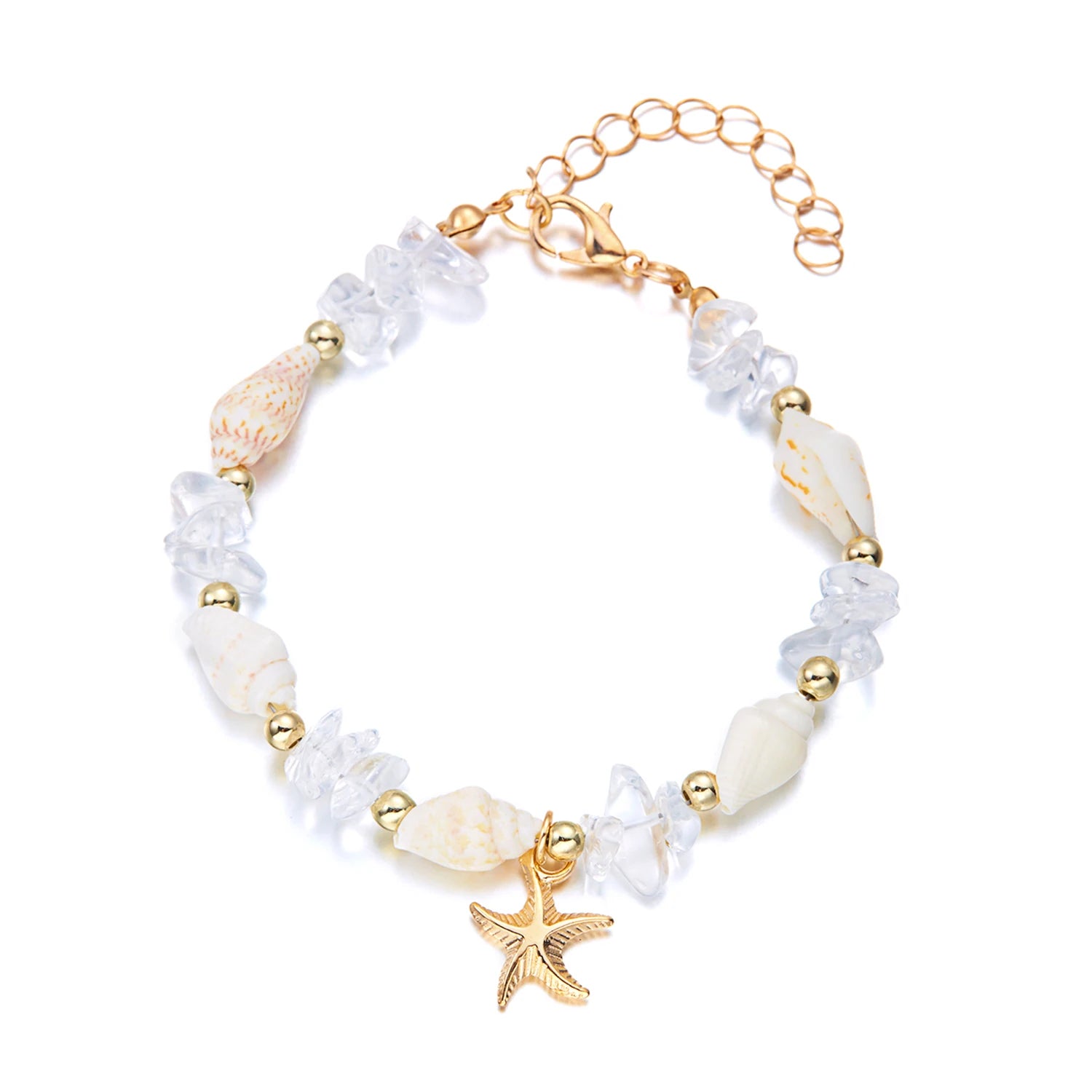 Bracelet Pendentif Étoile de Mer Bohème pour Femme, Bracelet Perlé en Pierres Concassées Fait à la Main, Bijou de Plage d'Été, Accessoire de Voyage, Cadeau