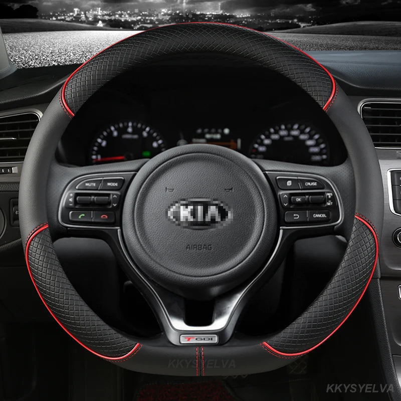 Housse de volant de voiture en cuir PU 38cm pour Kia Rio 2 3 4 X Line Kombi Berline K2 K3 K4 K5 KX1 KX3 KX5 Sportage Accessoires automobiles
