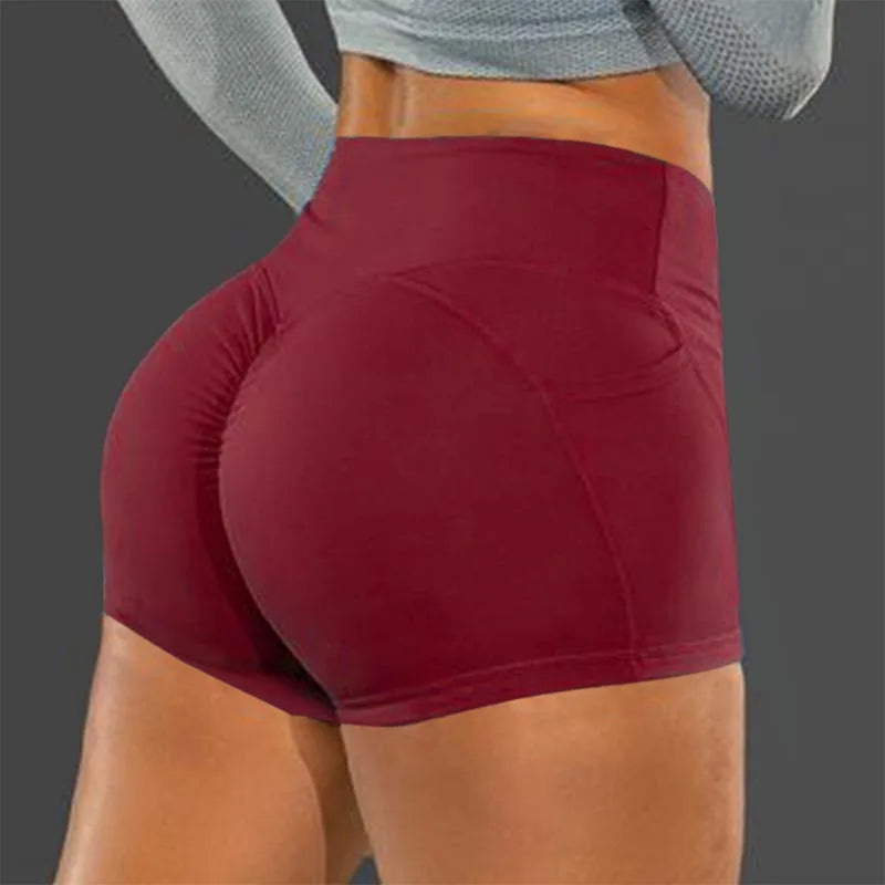 Shorts taille haute, rehausseurs de hanches, shorts de fitness sans couture, shorts de sport tricotés très élastiques, rehausseurs de hanches à la mode pour la course.