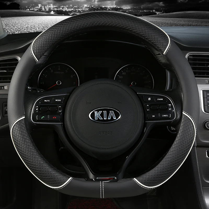 Housse de volant de voiture en cuir PU 38cm pour Kia Rio 2 3 4 X Line Kombi Berline K2 K3 K4 K5 KX1 KX3 KX5 Sportage Accessoires automobiles