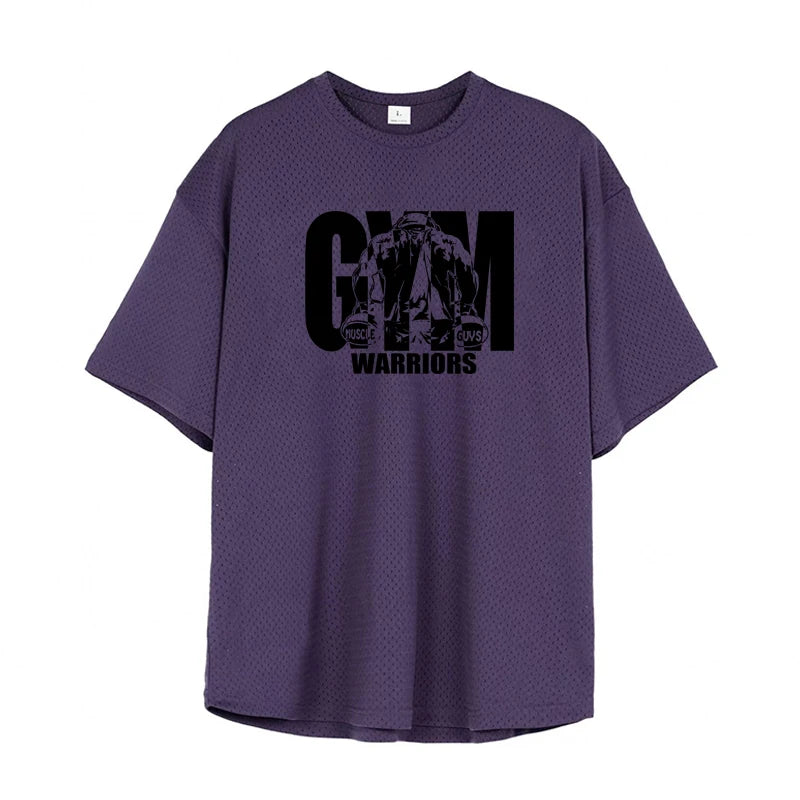 T-shirt décontracté ample pour homme - Sport, gym, musculation, manches courtes, été, maille, séchage rapide, respirant