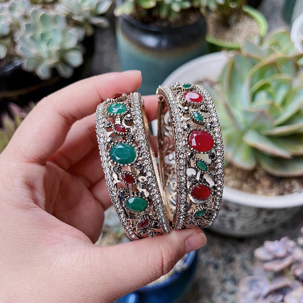 Bracelets Ronds en Résine avec Dinde Vintage pour Femmes Bijoux de Couleur Or Antique Manchette Bohème