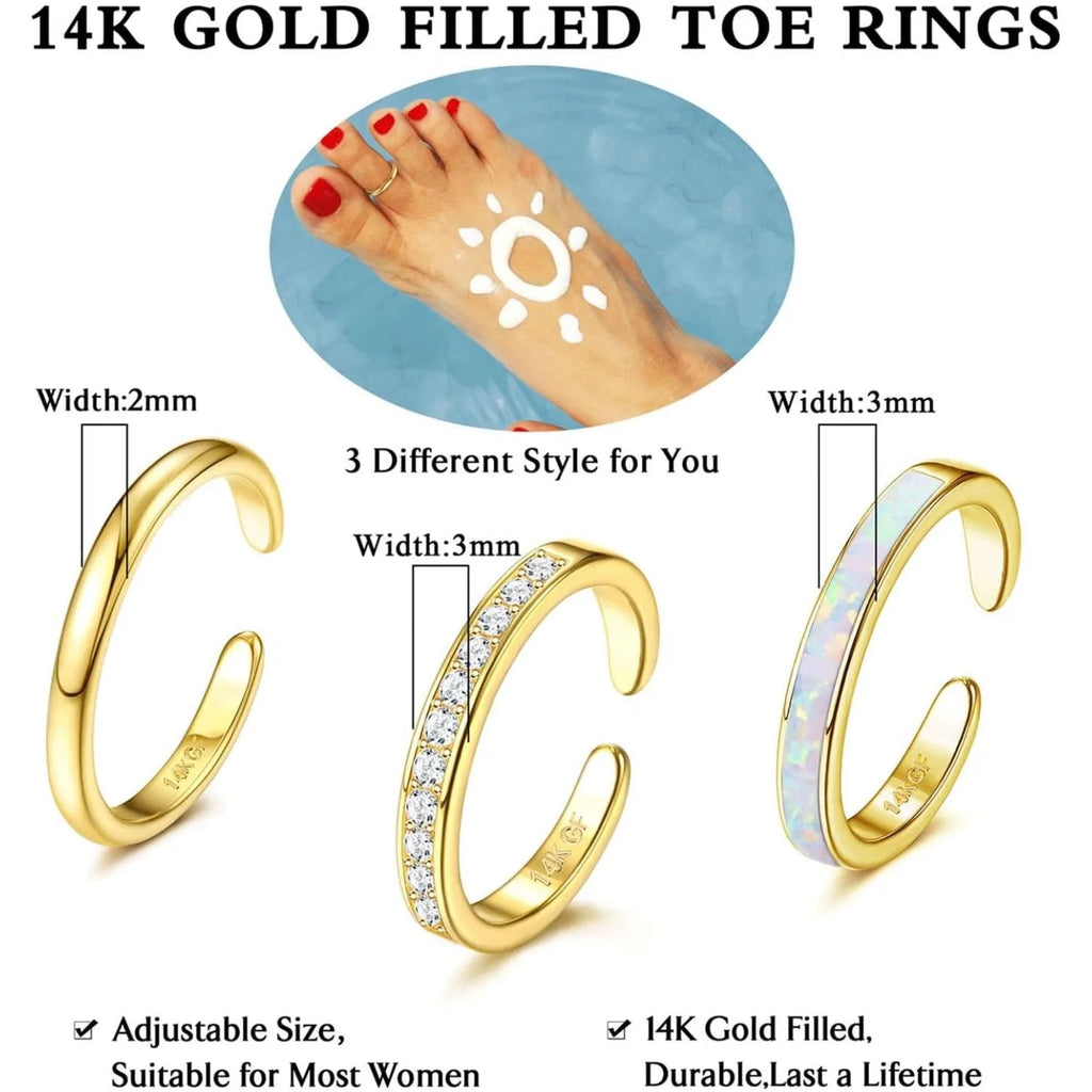 Bagues d'orteil Bobisty plaquées or 14 carats pour femme Bague d'orteil ajustable avec fleur d'opale mignonne Bagues d'orteil ouvertes Bijoux de pied de plage d'été