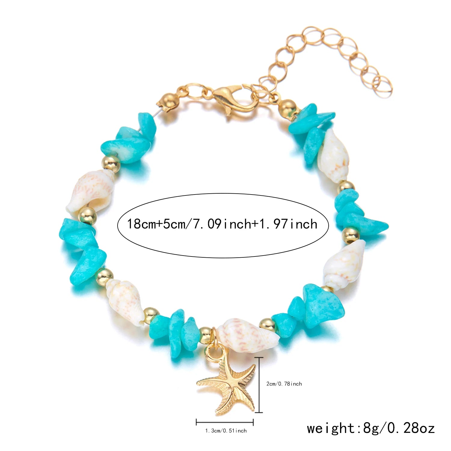 Bracelet Pendentif Étoile de Mer Bohème pour Femme, Bracelet Perlé en Pierres Concassées Fait à la Main, Bijou de Plage d'Été, Accessoire de Voyage, Cadeau