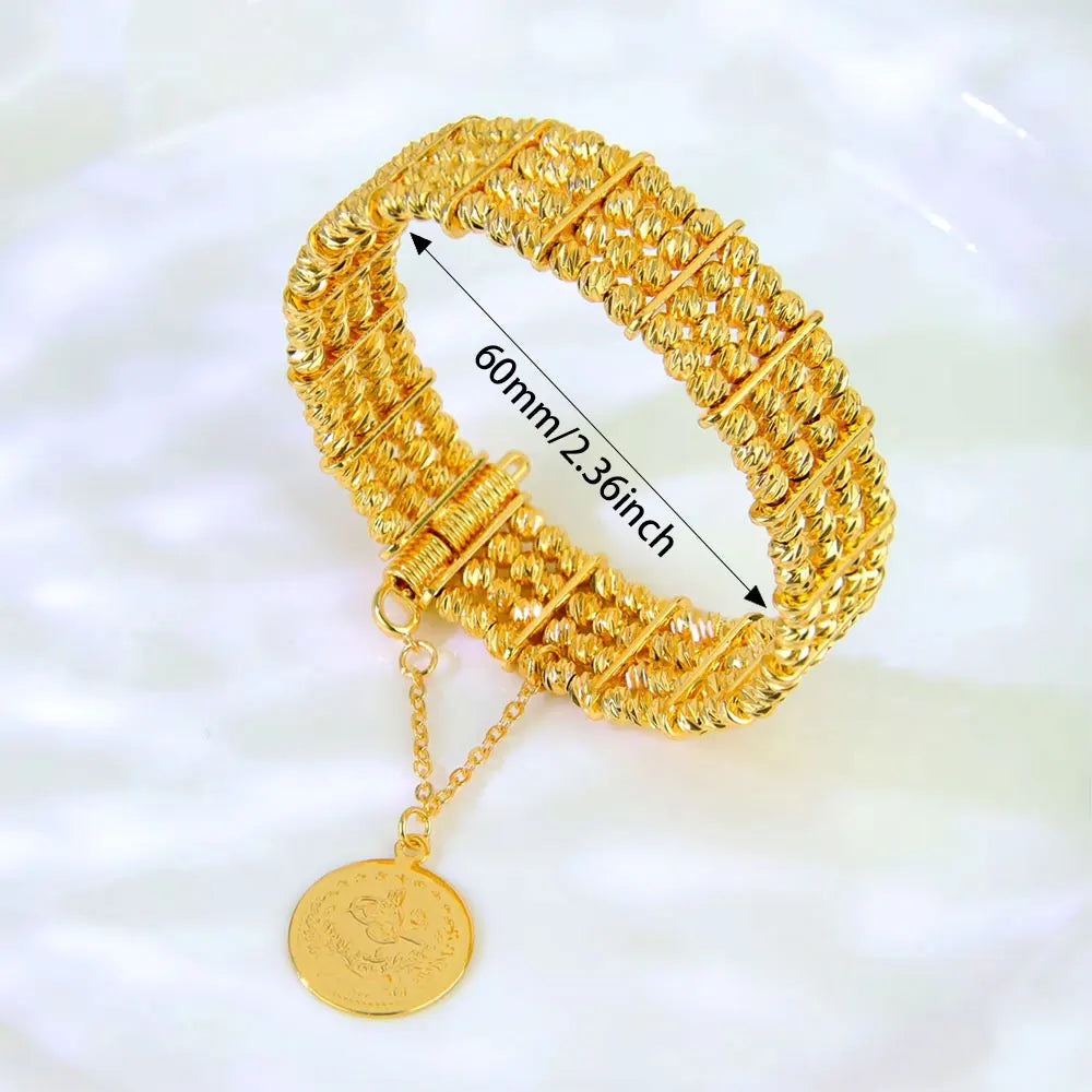 Bracelet de perles de mode arabe, plaqué or 24 carats, éthiopien, manchette de mariée, bracelets de mariage, bijoux vintage pour femmes musulmanes d'Oman