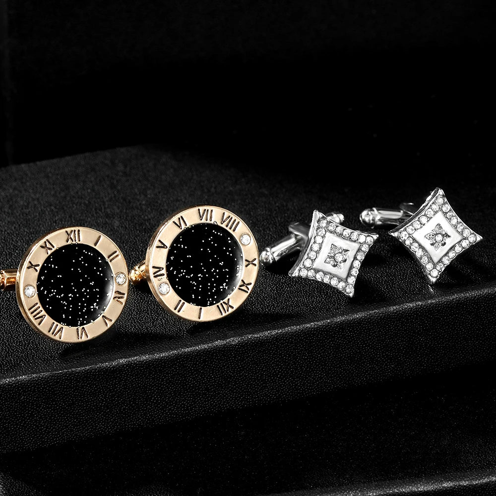 2Pcs/Set New The Zodiac Sign Design Galaxy Mens Cufflinks Space Shiny Rhombus Shaped Roman Numerals Cuff Button