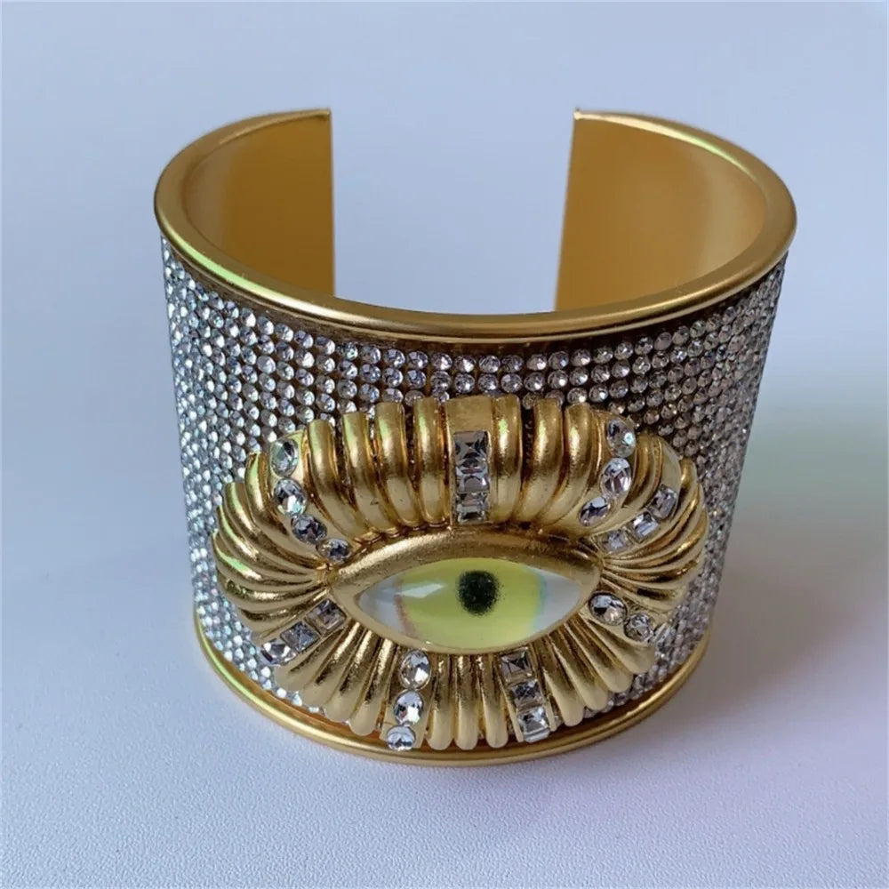 Bracelet jonc large exagéré en métal, alliage, œil de démon vintage, style européen et américain, géométrique doré