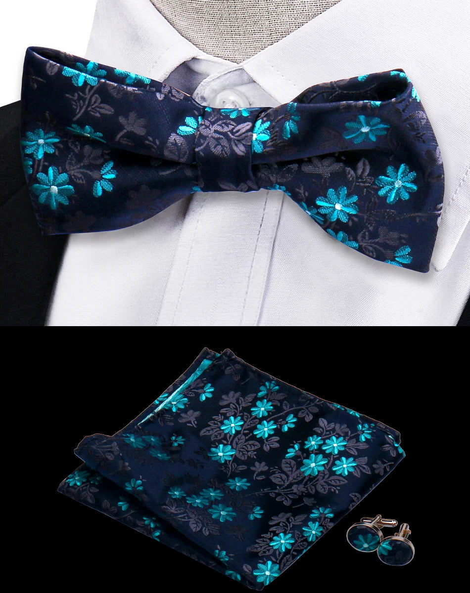 Ensemble de 3 pièces Nœud Papillon Cravate Mouchoir Boutons de Manchette Pour Hommes Chemises Adaptées Affaires Mariage Papillon Paisley Pochette Nœud Papillon Homme