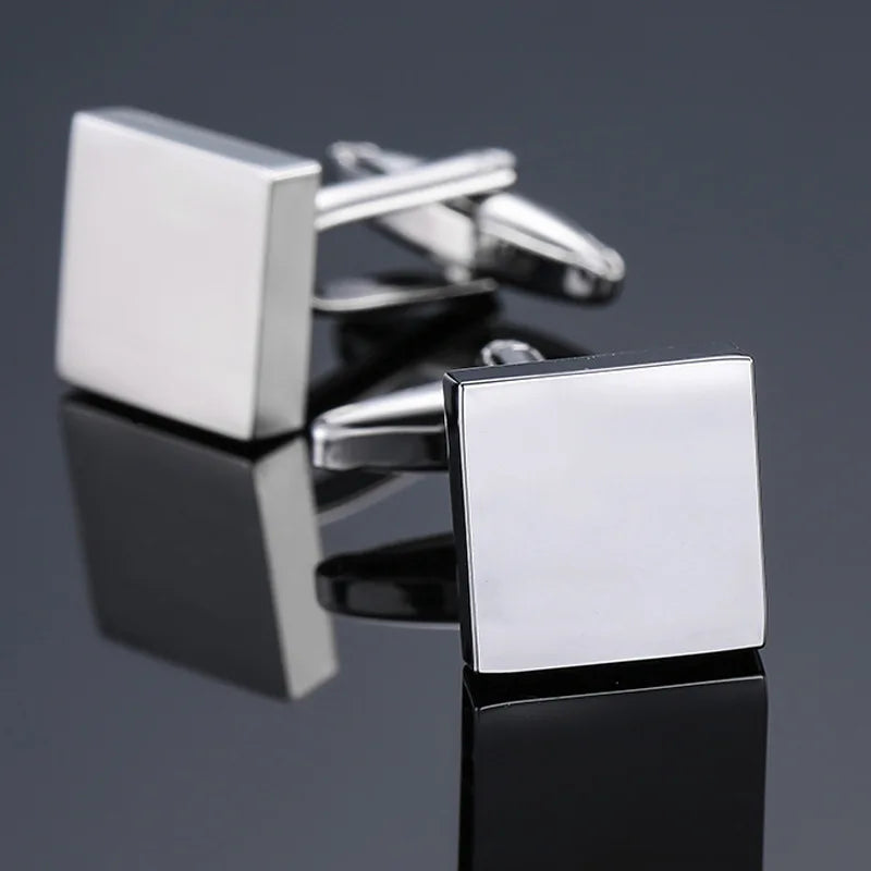 Boutons de Manchette Homme Luxe Argenté Vintage en Métal Boutons de Manchette Carrés Chemise Française Business Bijoux Cadeau de Mariage