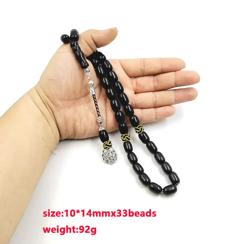 Tasbih natural black agate stone Barrel shape bracelet Handmade Trabizon misbaha Muslim ADHA gift turkish design prayer beads