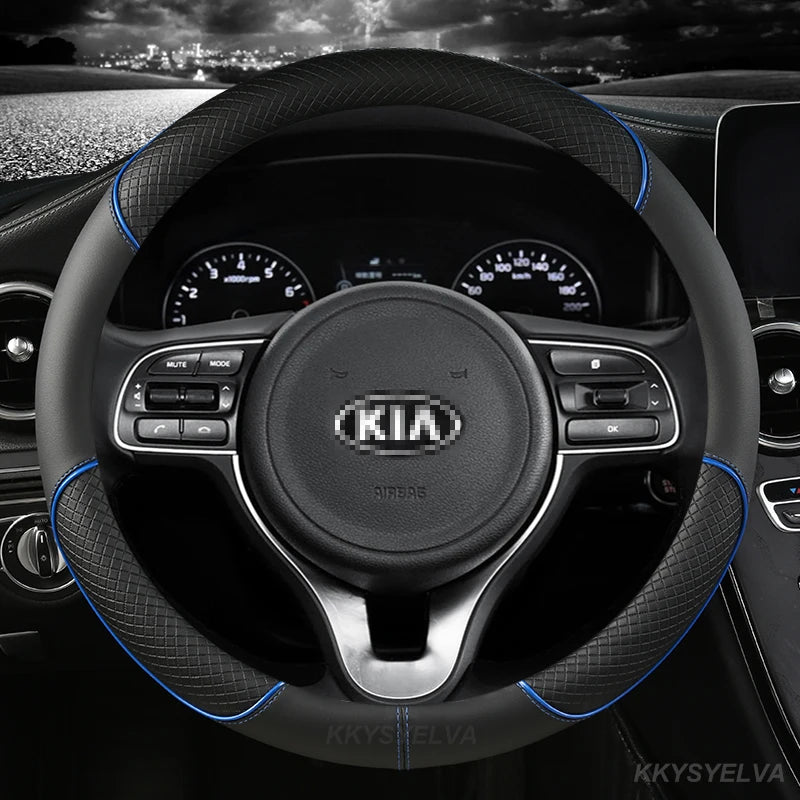 Housse de volant de voiture en cuir PU 38cm pour Kia Rio 2 3 4 X Line Kombi Berline K2 K3 K4 K5 KX1 KX3 KX5 Sportage Accessoires automobiles