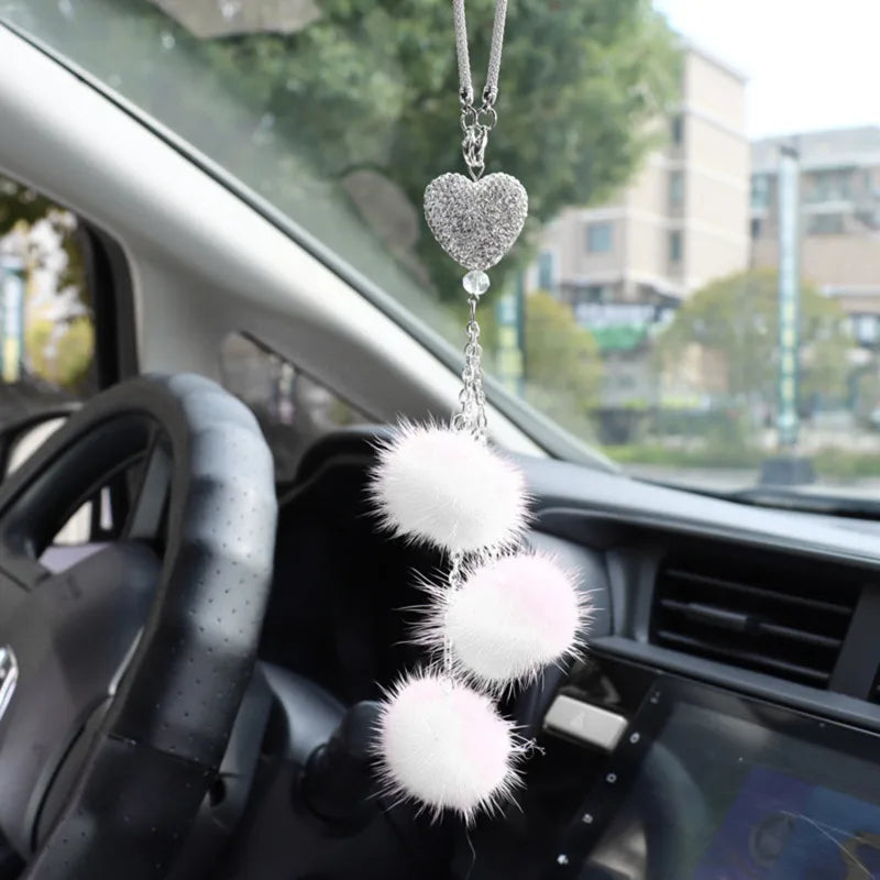 Accessoires de voiture mode diamant, pendentif boule de poils bling, pendentif rétroviseur de voiture, cadeau d'anniversaire, ornements de décoration de voiture