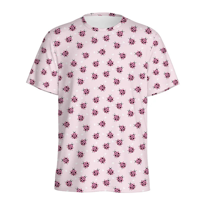 T-shirt imprimé 3D Coccinelle Mignonne pour Homme, Col Rond, Manches Courtes, T-shirt d'Été Tendance, Dessin Animé, Insecte, Hauts Graphiques pour Enfants