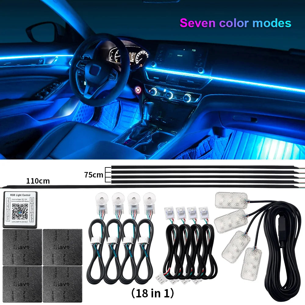 Kit de lampe d'ambiance de voiture LED acrylique 14/18 en 1 RGB 64 213 couleurs Symphonie Acrylique APP Ambiance Lumineuse Zone Unique Double Zone