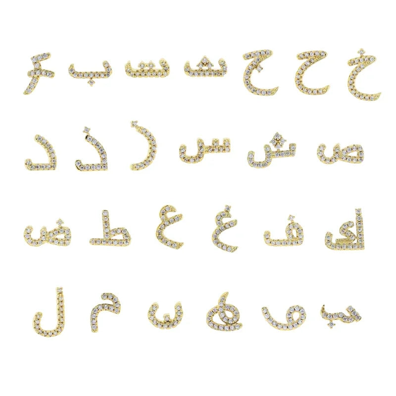 Boucles d'oreilles clous alphabet lettre arabe, micro-serties de zirconiums cubiques, couleur or, minimalistes et délicates, pour femmes et jeunes filles, vente en gros