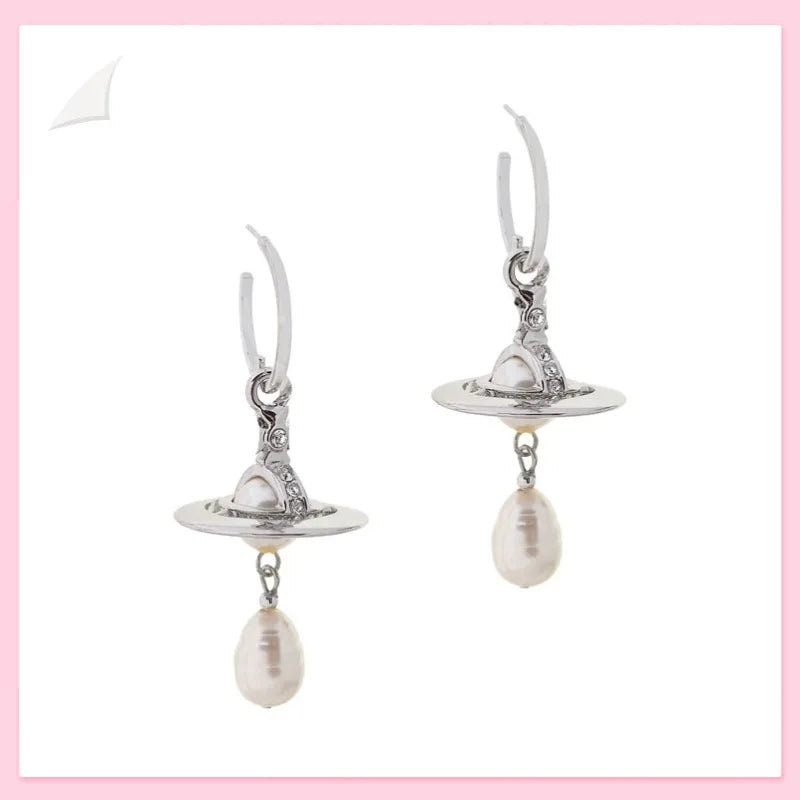 Boucles d'oreilles pendantes Saturn en ton argent avec perle baroque et oxyde de zirconium, boucles d'oreilles pendantes fantaisie pour femmes, cadeau de fête