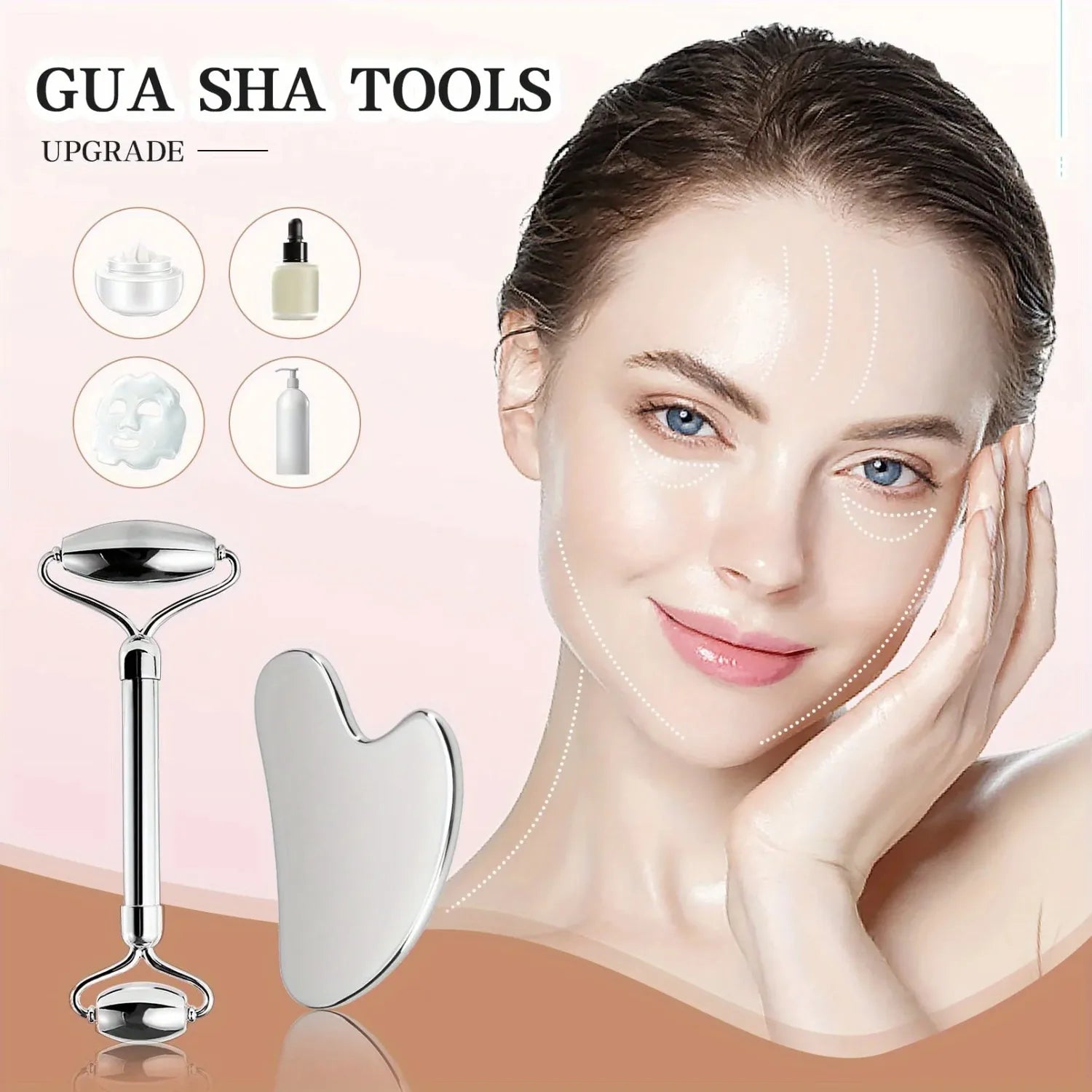 Ensemble d'outils de massage facial et Gua Sha en acier inoxydable, 1/2/3 pièces, outils de beauté en métal pour le corps, le visage, le cou et les yeux