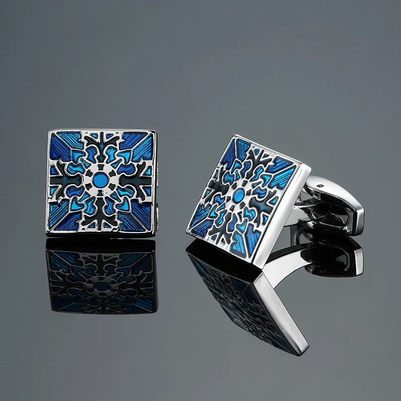 Boutons de manchette de chemise française classique pour hommes Boutons de manchette carrés haut de gamme à motif rétro amour rose bleu Accessoires de costume d'affaires bijoux
