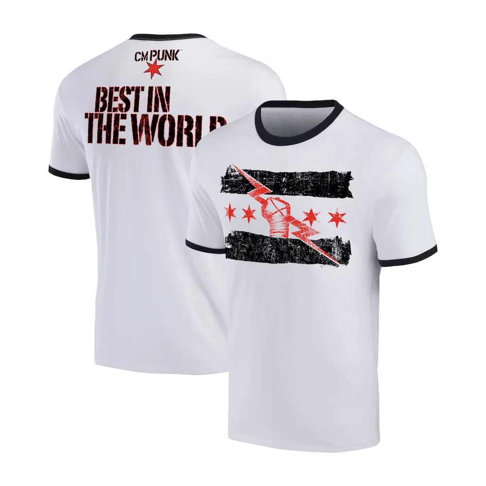 T-shirt homme noir et blanc CM Punk Best In The World Ringer Imprimé 3D Sport Séchage Rapide Manches Courtes Haut Décontracté Quotidien