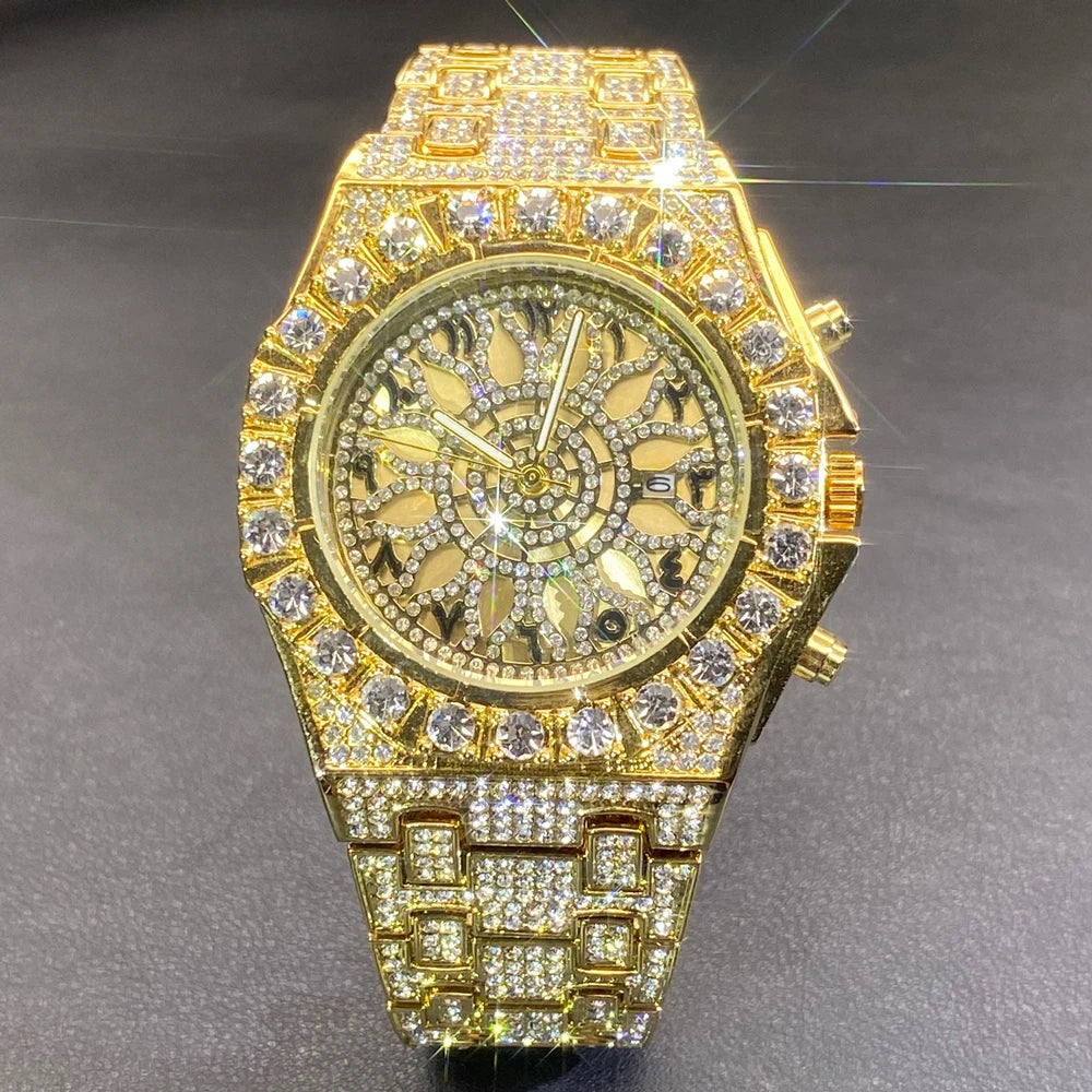 Montre de luxe pour homme en or, étanche, en acier inoxydable, bracelet glacé, montres avec diamants pour homme, nouveau cadran, horloge tendance, cadeau.