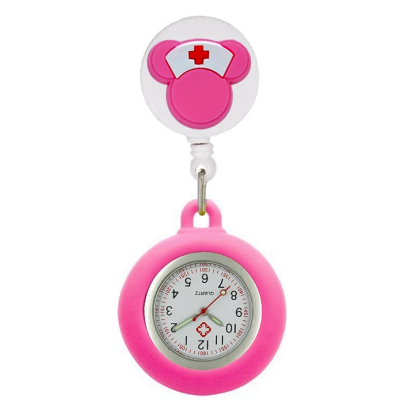 Montre de poche rétractable avec motif de dessin animé mignon pour infirmière ou médecin, clips colorés pour l'hôpital, le médical, les femmes et les hommes, avec badge enrouleur.