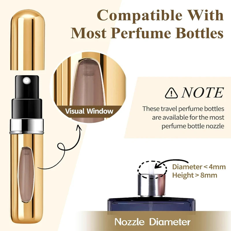 Flacon pulvérisateur de parfum portable 1/4Pcs 5ml, récipient liquide pour cosmétiques de voyage, mini flacon vide rechargeable en aluminium