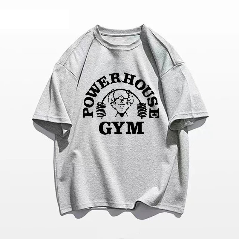 T-shirt d'été de sport 100 % coton grande taille pour homme avec lettres imprimées haltérophilie col rond pour la rue, l'extérieur, haute qualité, manches courtes