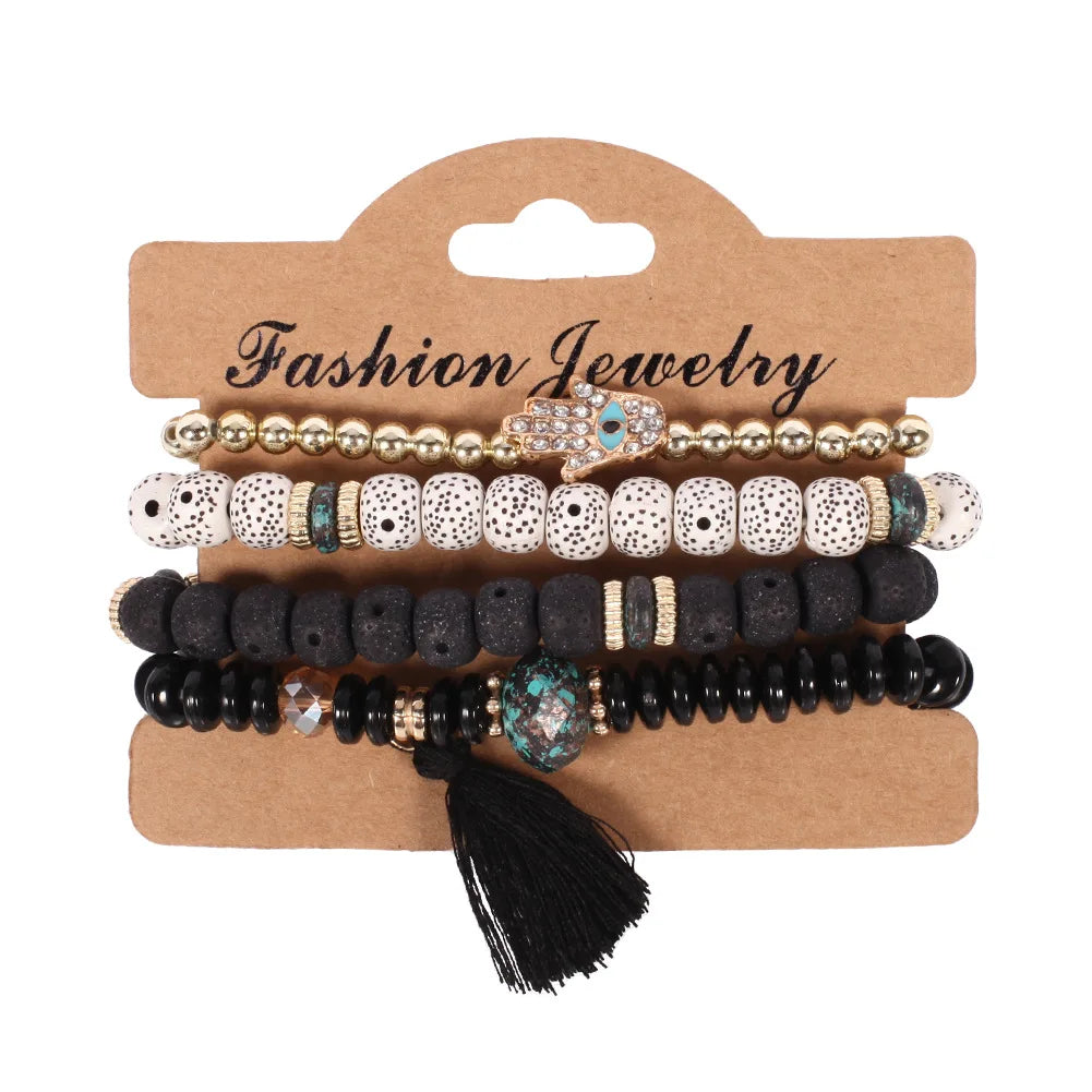 Ensemble de Bracelets Bohémiens Faits à la Main avec Perles pour Femmes, Chaîne Perlé Colorée d'Été, Bijoux Bohèmes pour Filles