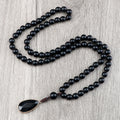 Collier pendentif goutte pour homme, fait à la main, perles d'onyx noir mat et brillant de 8 mm, collier chapelet pour femme, bijoux de yoga et de méditation, cadeaux