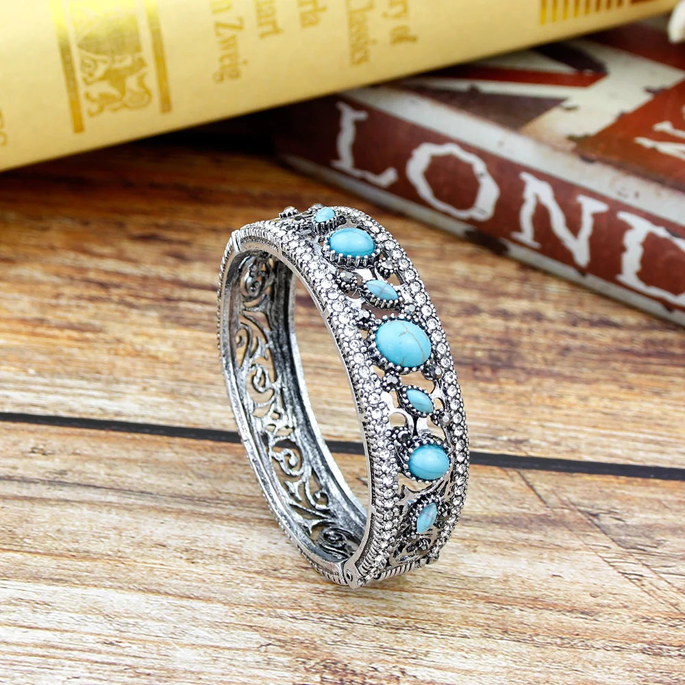 Bracelets Ronds en Résine avec Dinde Vintage pour Femmes Bijoux de Couleur Or Antique Manchette Bohème