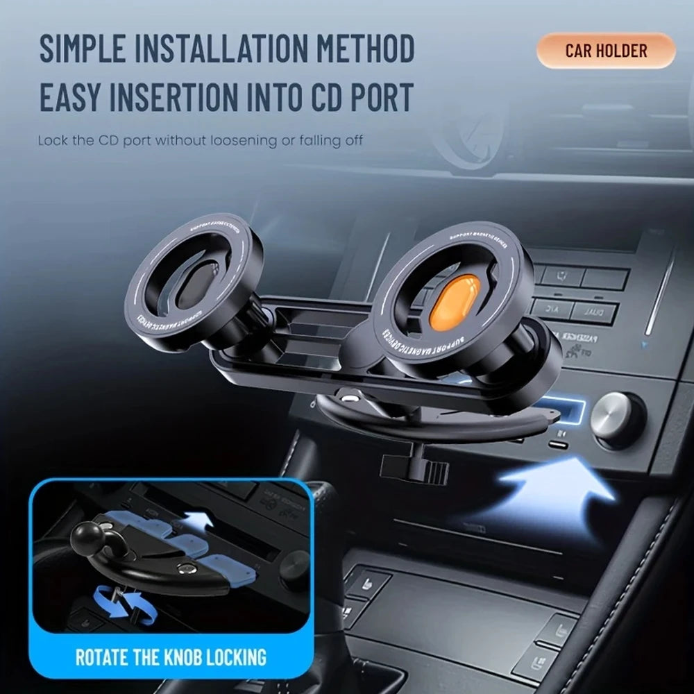 Support de Téléphone de Voiture Double Magnétique Puissant pour Fente CD Support de Fixation Intérieur Auto Pour Apple Pour Samsung Navigation de Conduite Appels Sécurisés