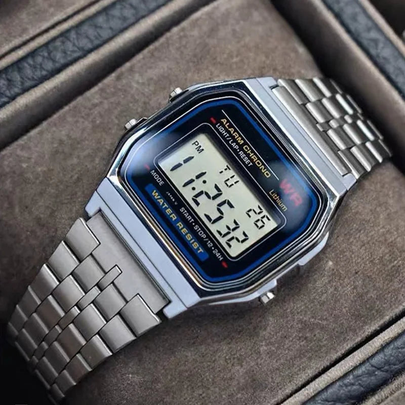 Montres de luxe en or et argent pour hommes et femmes, montres-bracelets numériques LED militaires, montres électroniques rétro F91W avec bracelet en acier