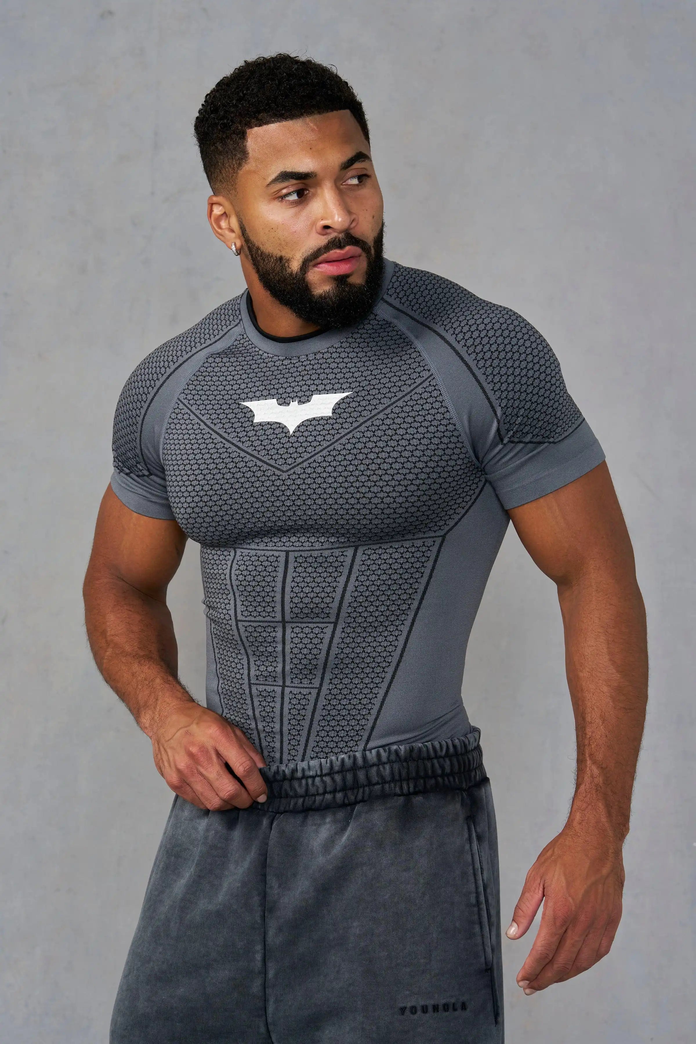 T-shirt de compression homme imprimé Batman, manches courtes sans coutures nid d'abeille respirant séchage rapide, haut de sport fitness ultra-élastique, course à pied