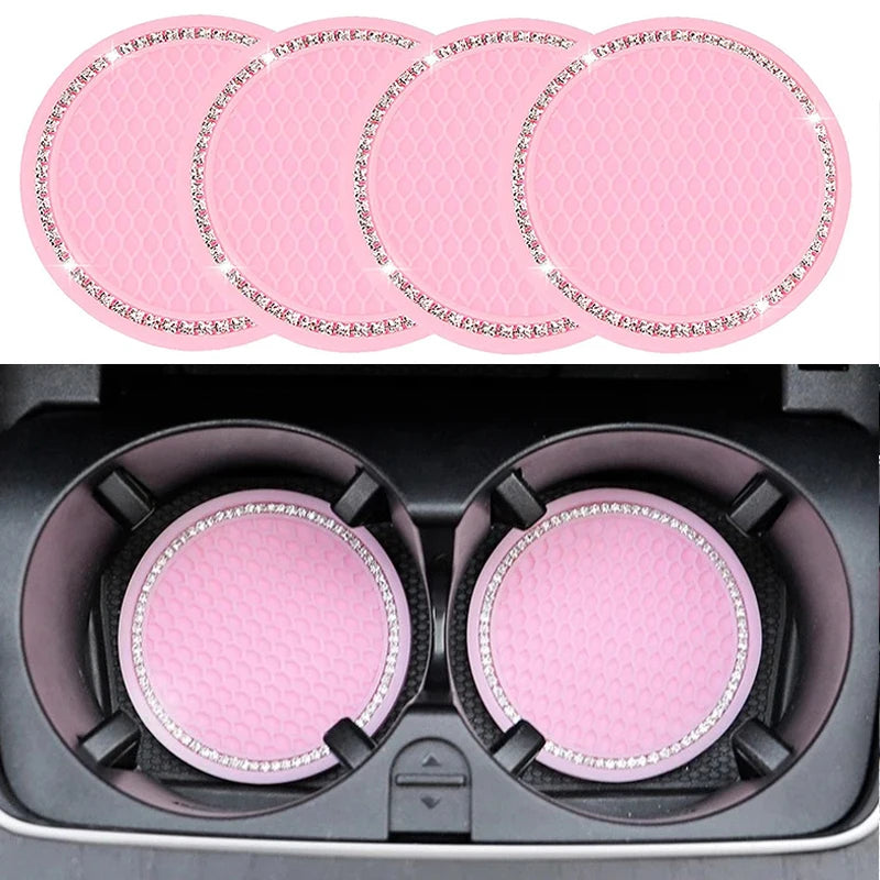Coussin de tasse d'eau antidérapant pour voiture, sous-verre lumineux, porte-bouteille, tapis en caoutchouc strass, accessoires de style automobile