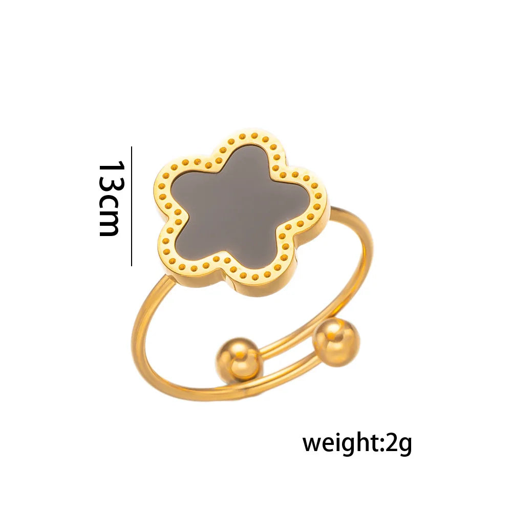 Collier en Acier Inoxydable Plaqué Or 14 Carats pour Femme, Pendentif Double Face Cinq Pétales de Fleur, Bijou Trèfle