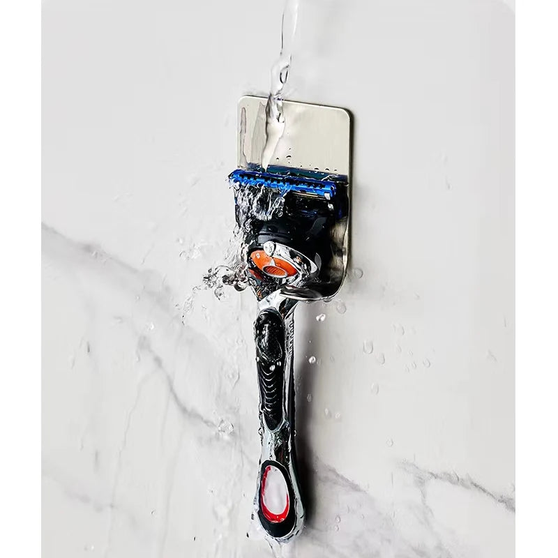 Support de rasoir mural en acier inoxydable pour salle de bain, crochet de rangement, étagère de rasage pour hommes, sans perçage, accessoires de salle de bain