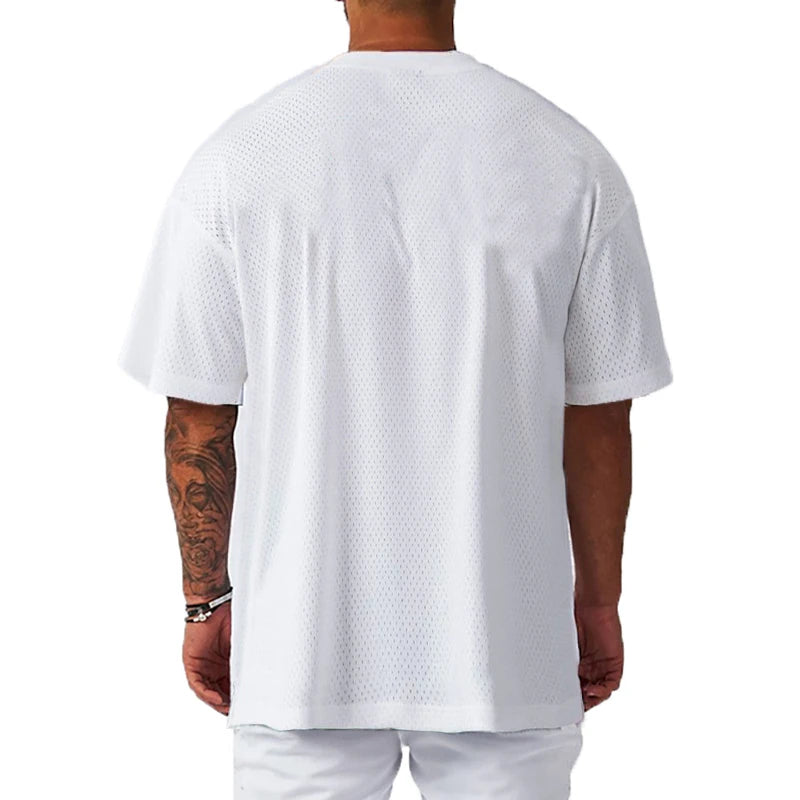 T-shirt décontracté ample pour homme - Sport, gym, musculation, manches courtes, été, maille, séchage rapide, respirant