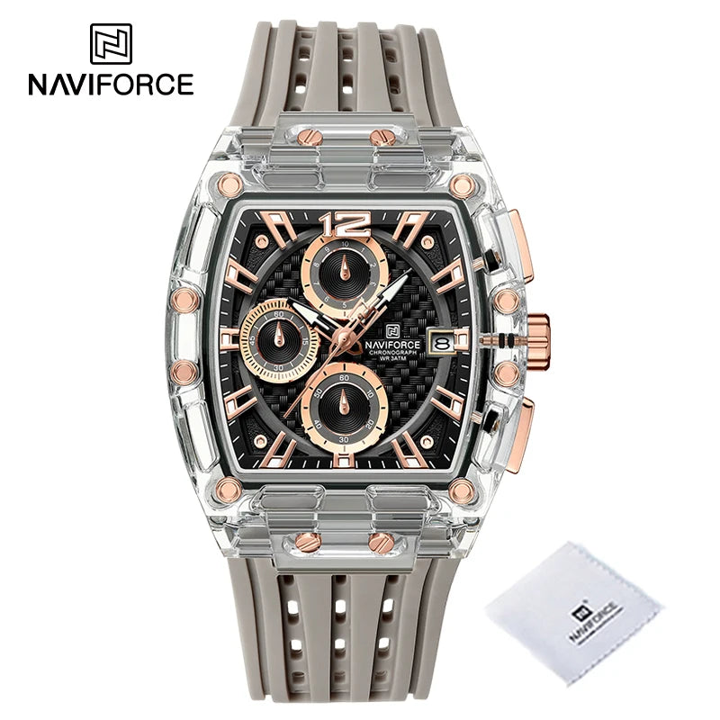 Montres NAVIFORCE de haute qualité pour homme, bracelet en silicone, étanche 50M, montre de sport pour homme, affichage de la date, chronographe pour homme à quartz décontracté