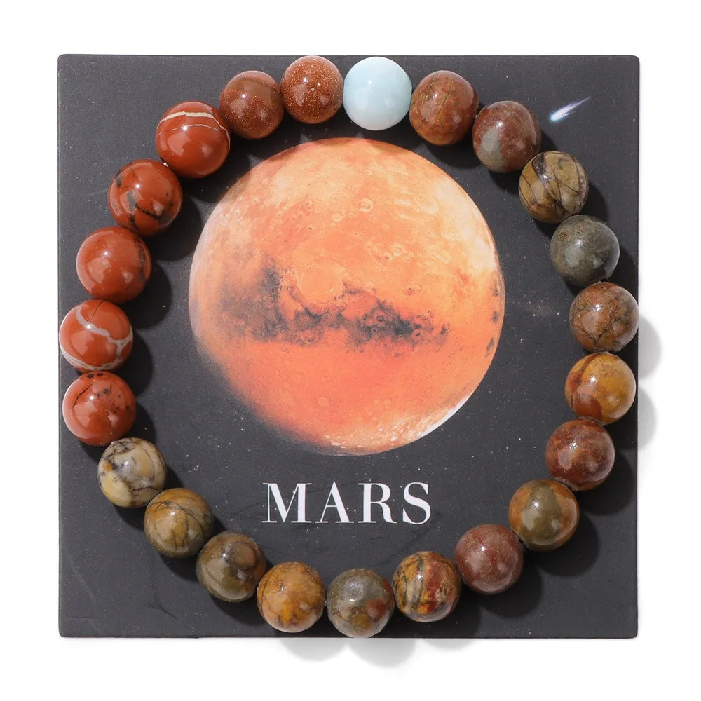 HNSP Bracelet en Perles de 8 MM pour Hommes Femmes Planètes du Système Solaire Chapelet à Main Accessoires Soleil Lune Terre Bracelet Corde