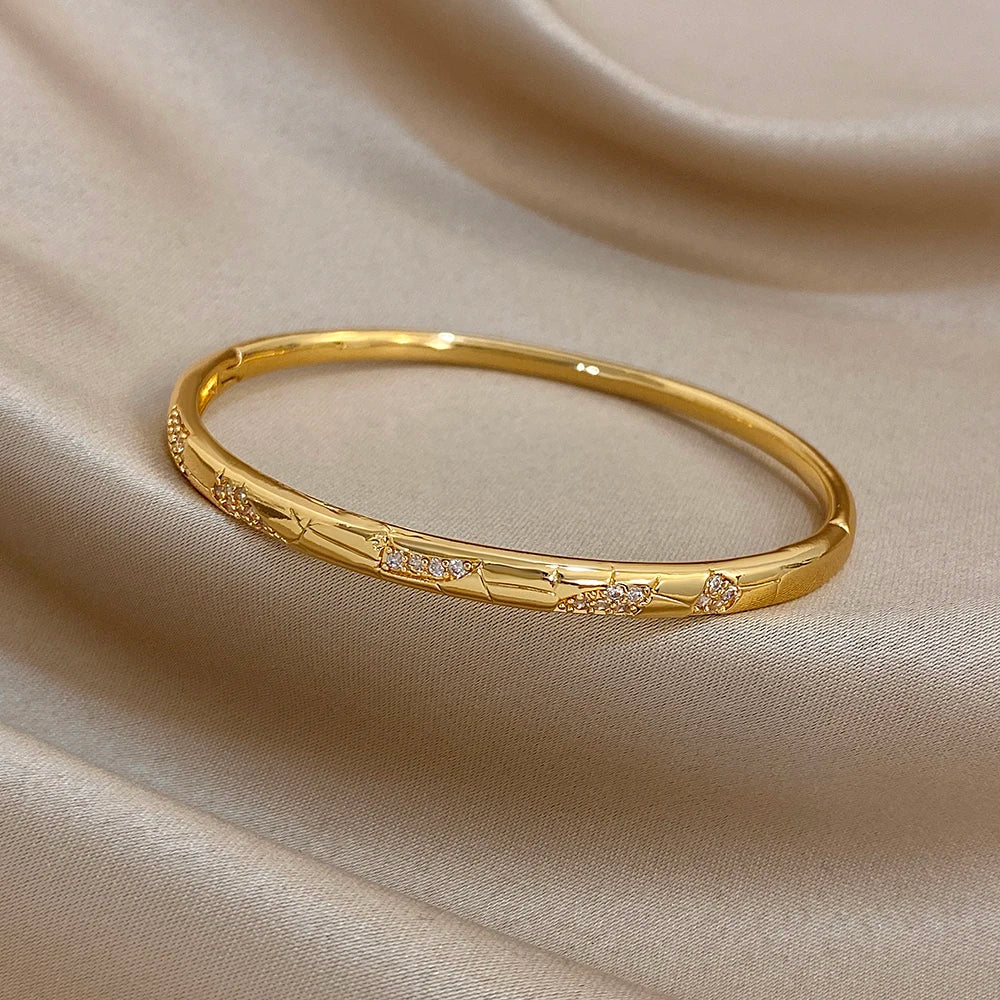 Irregular Pattern Rhinestone Smooth Bracelet for Women Fashion Gold Plated Copper Cuff Bangle Bracelets Jewelry Gifts