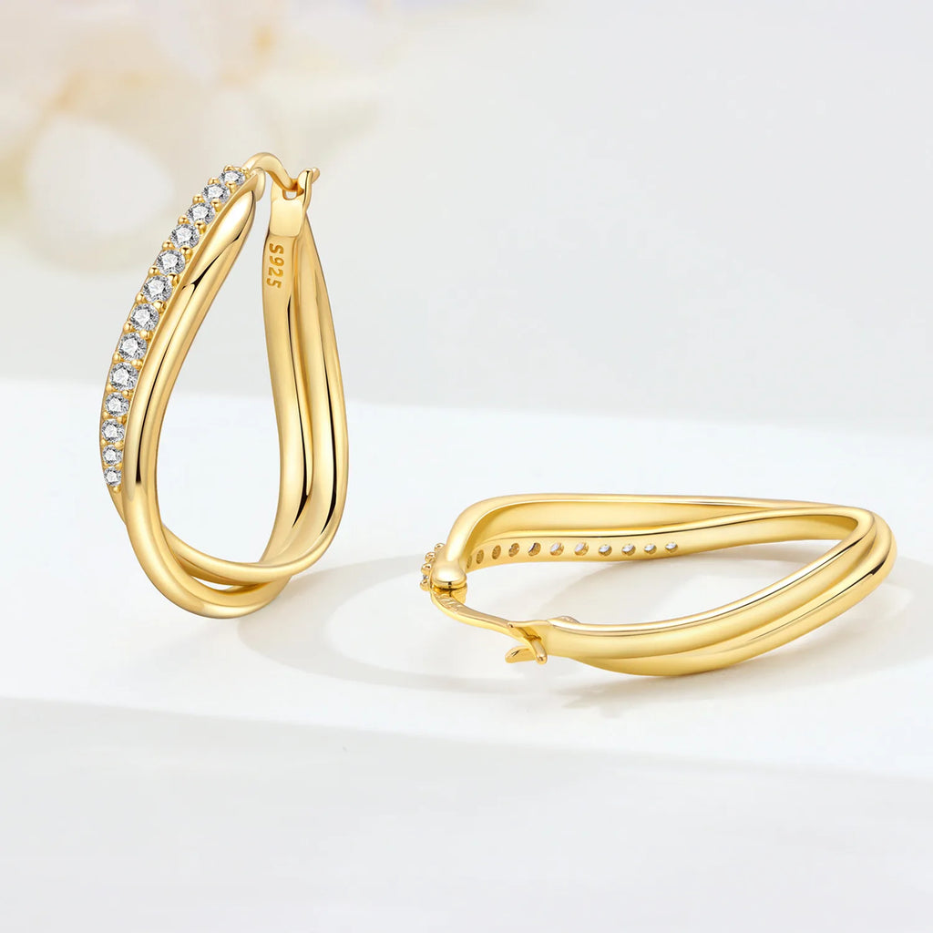 Orstarry S925 Sterling Silver Earring Twisted Pattern Earrings 18K Gold-plated Original Fashion Jewellery Women Gift
