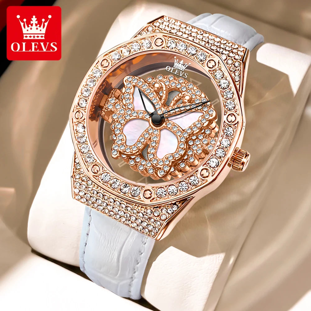 OLEVS 9996 Montre à quartz pour femmes Marque de luxe Tendance Montre-bracelet pour femme Papillon Luxe Étanche Bracelets en cuir véritable Montres de soirée