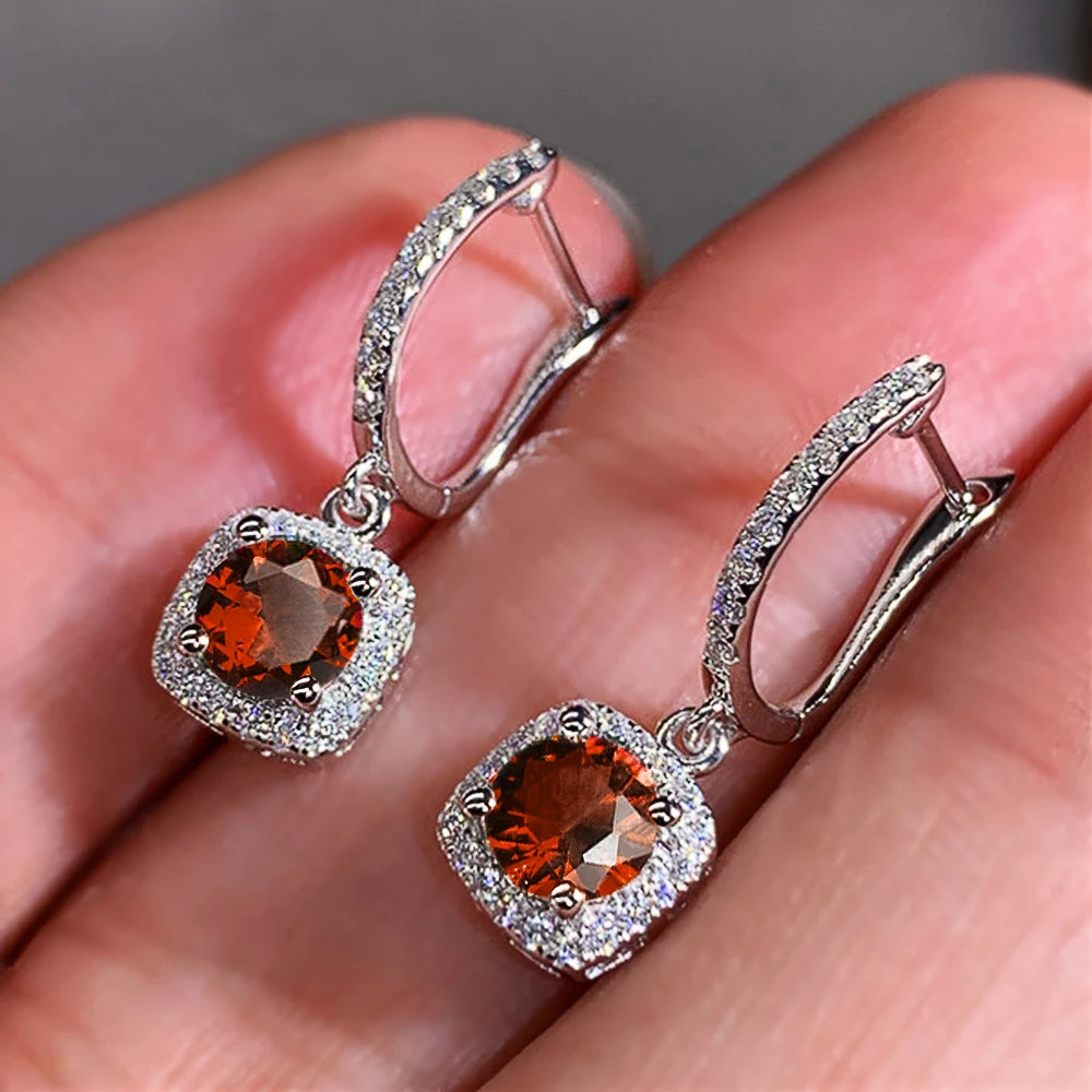 Huitan Nouvelles Boucles d'Oreilles Pendante Carrées Tendance Bijoux de Mariage de Fiançailles Brillants Élégantes Boucles d'Oreilles Pendantes pour Femmes Joli Cadeau