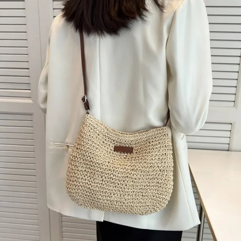Sac à bandoulière en paille d'été pour femmes, sac de plage, shopping, tissé, sac à main, bourse messager pour femmes