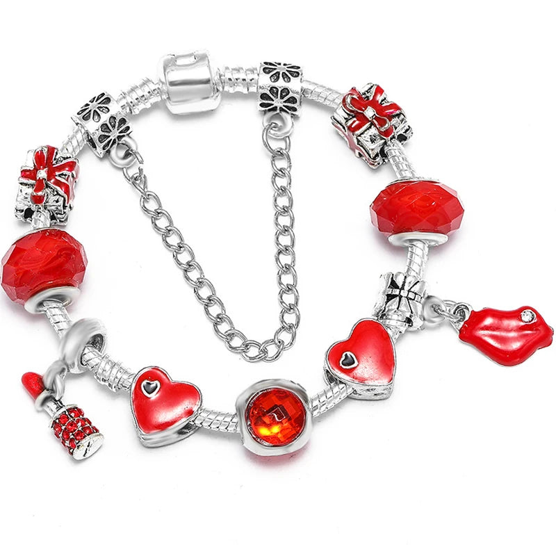 BAOPN Bracelets à breloques en perles cœur à cœur roses européennes pour femmes, bracelets et joncs de marque assortis, bijoux pour couple, livraison directe