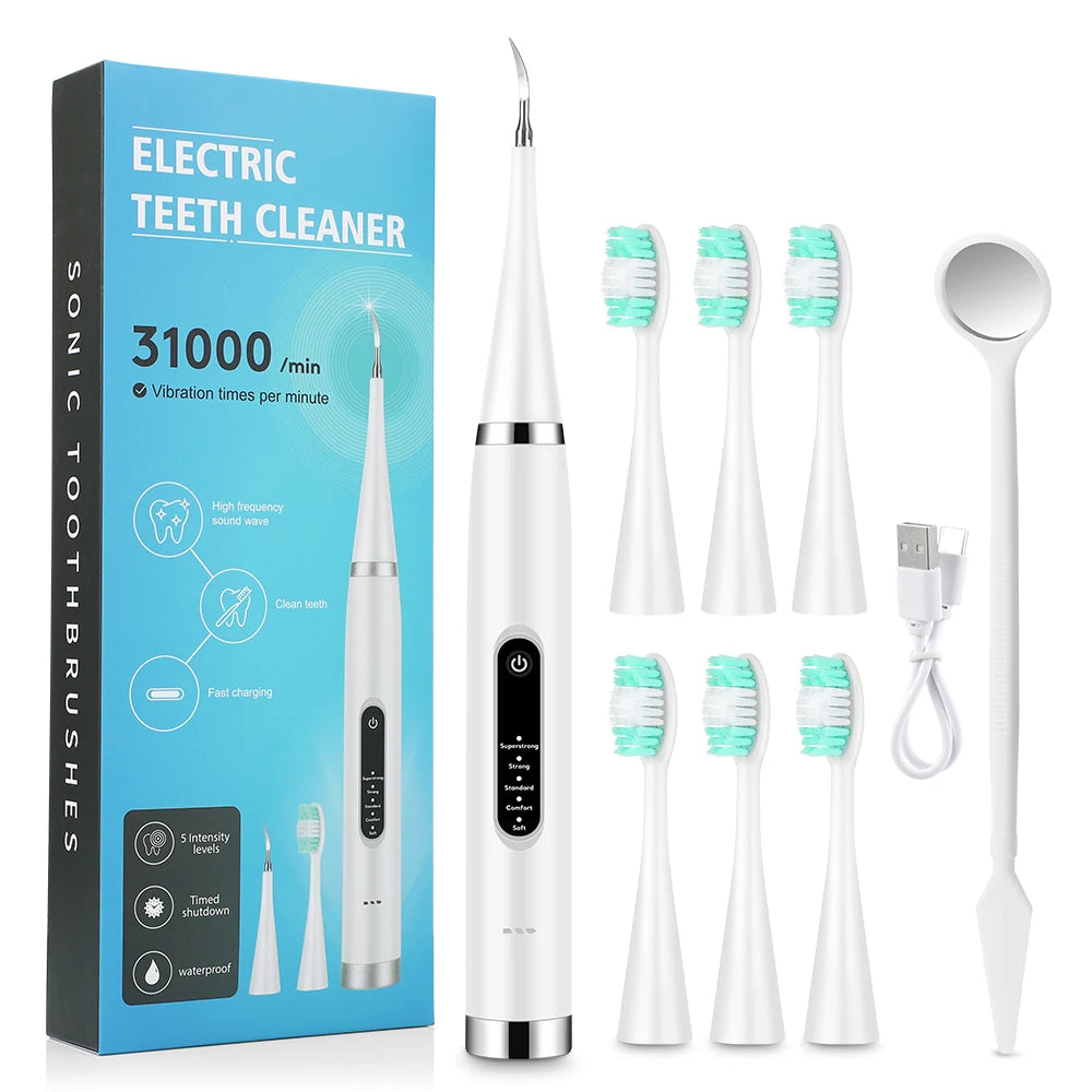 Détartreur électrique, dissolvant de tartre, nettoyant de plaque dentaire, blanchiment des dents, enlèvement des pierres dentaires, 1 tête de brosse à dents, soins bucco-dentaires