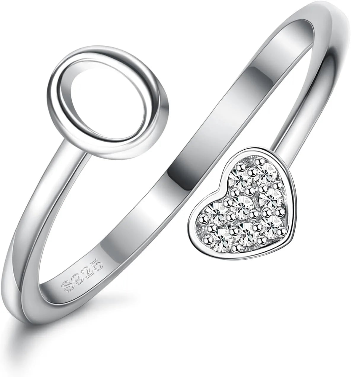 Fansilver Bagues initiales en argent sterling 925, bagues empilables réglables en forme de cœur, jolies bagues alphabétiques en forme de cœur, cadeau pour elle